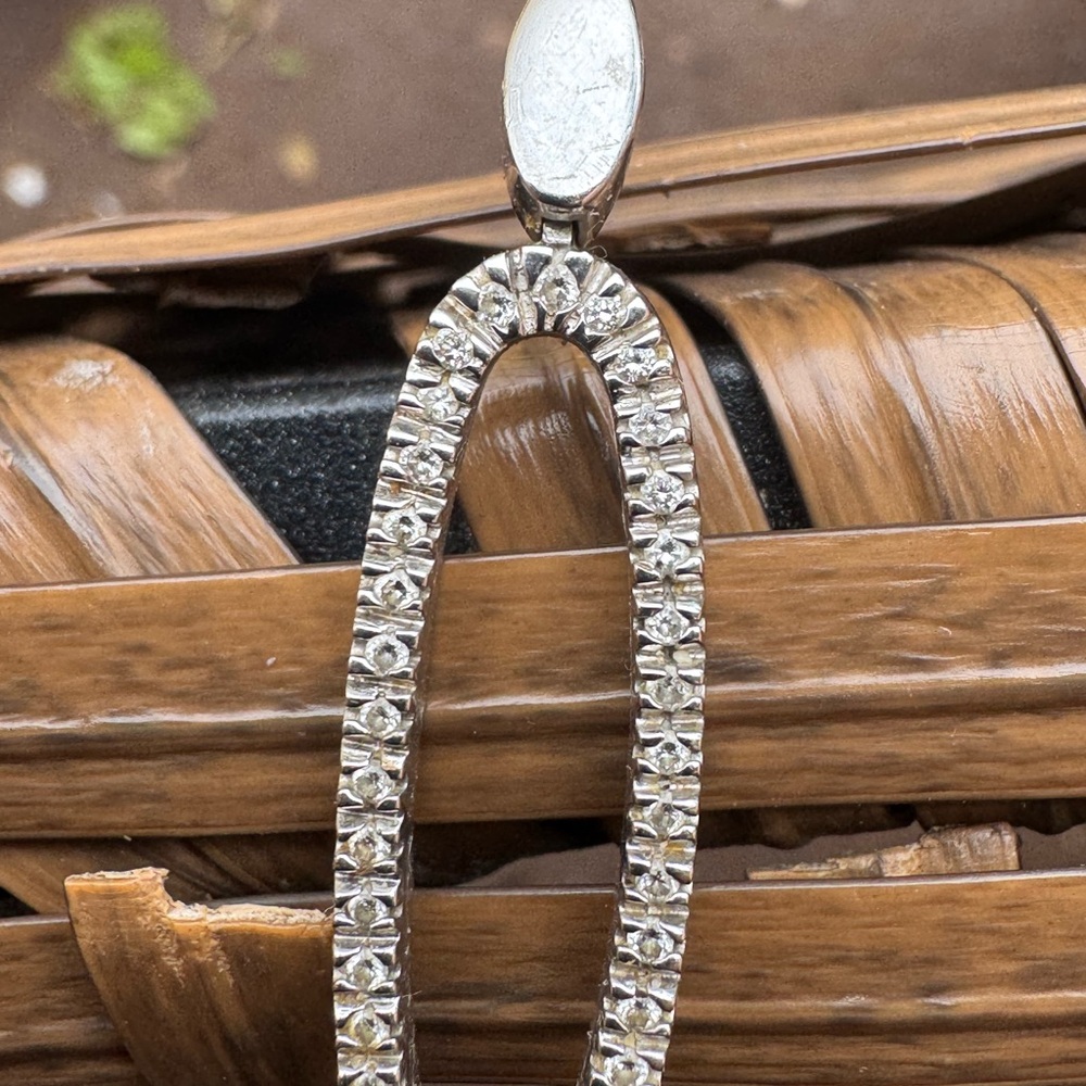 Vintage solid 14k white gold genuine diamond pendant - Picture 2 of 14